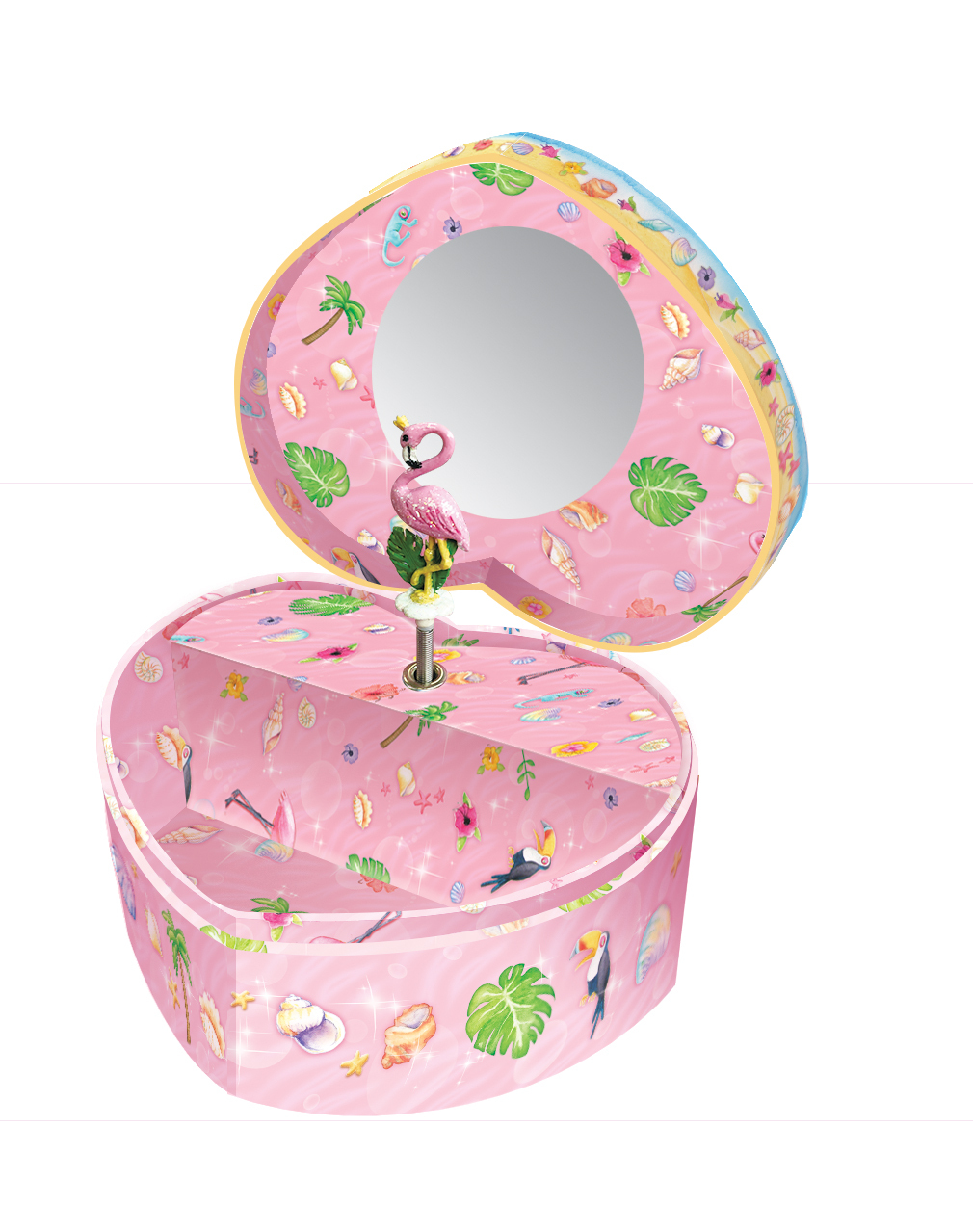 Mad Ally Heart Shaped Musical Jewelry Box Flamingo