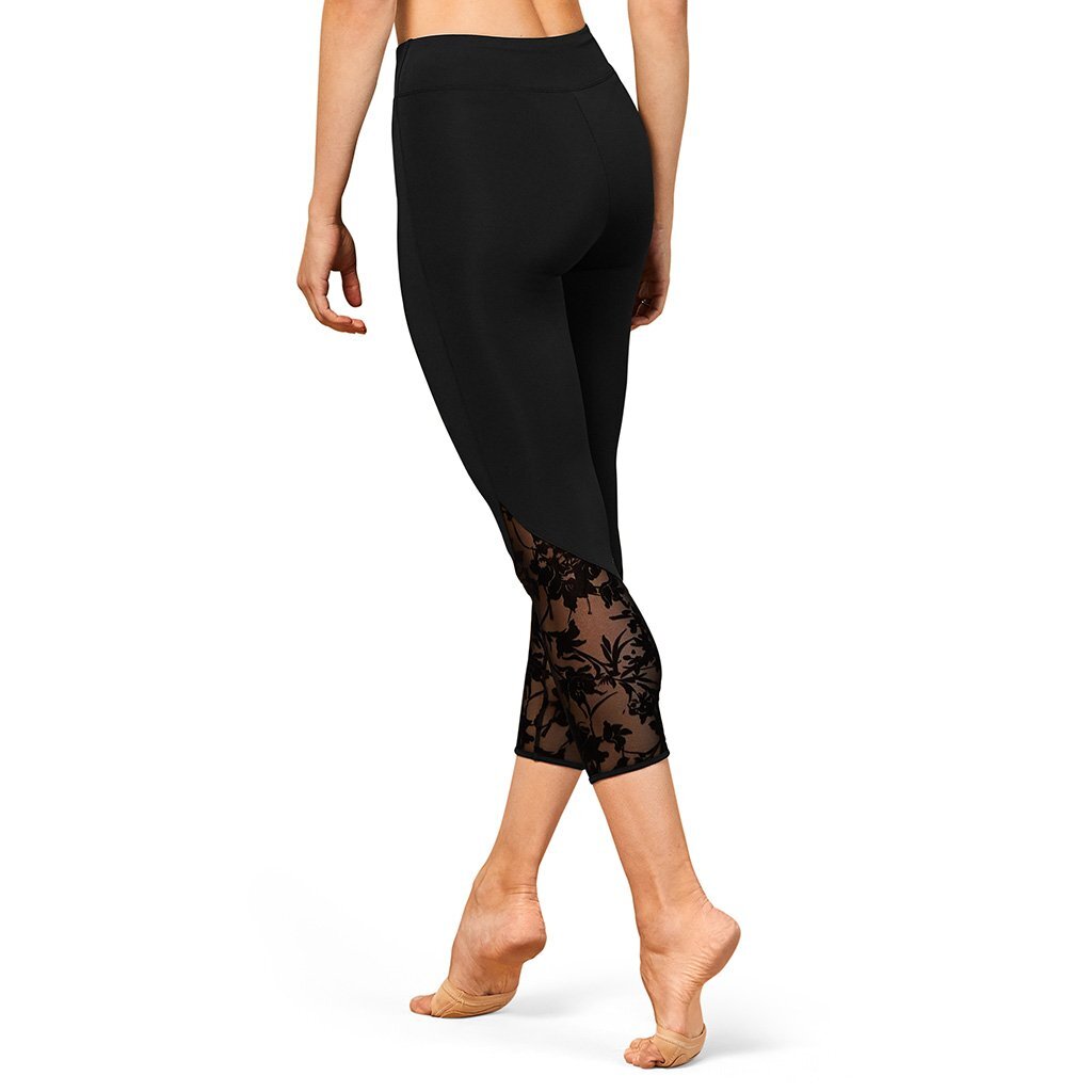 Bloch Floral Mesh Panel V Waistband Womens 7/8 Legging