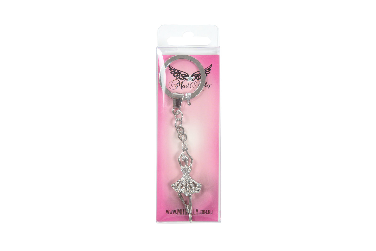 Mad Ally Ballerina Keyring- Silver Diamante