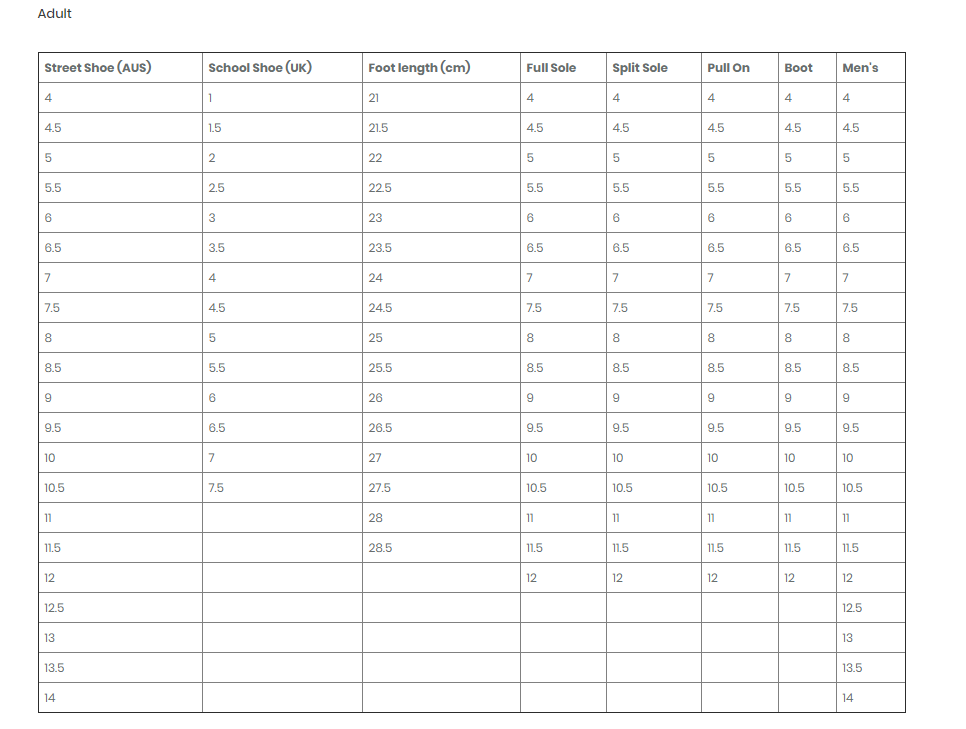 Gk Cheer Shoes Size Chart