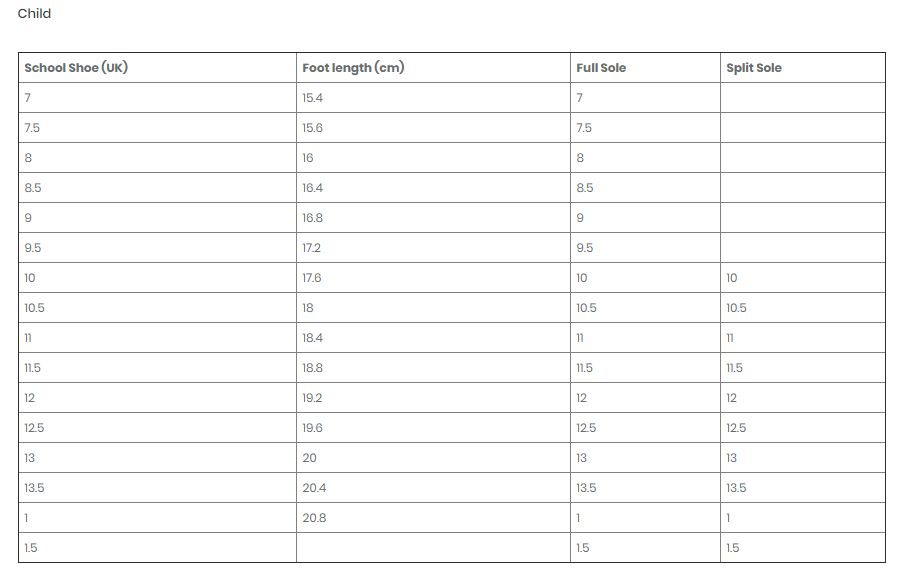 Energetiks Size Chart