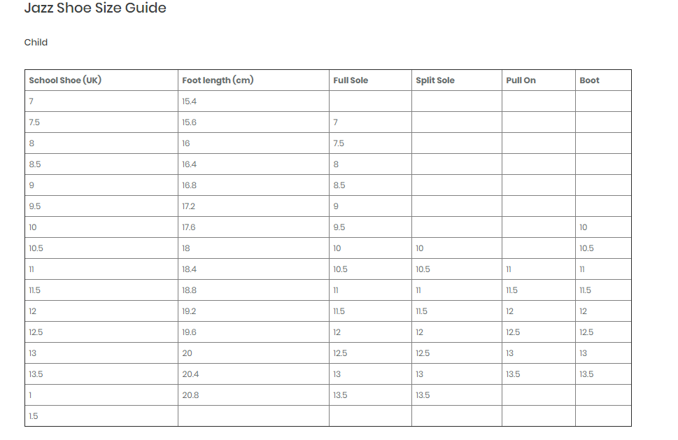 Energetiks Size Chart