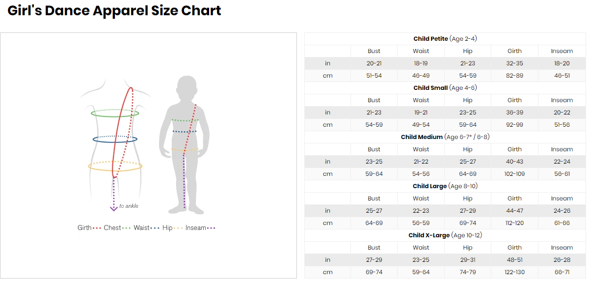 Bloch Dancewear Size Chart