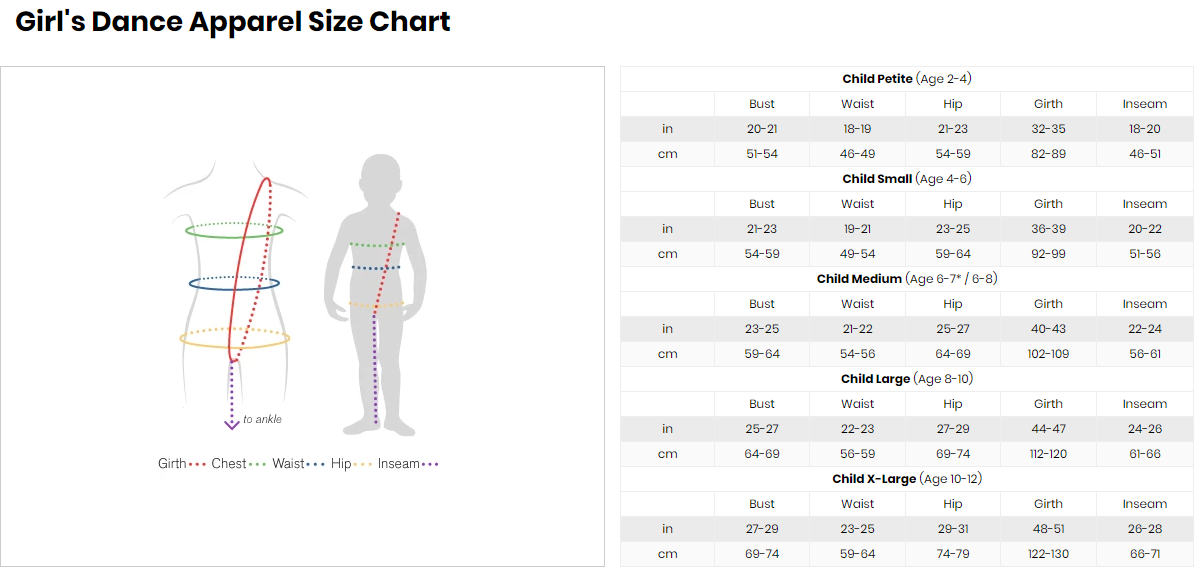 Bloch Dance Tights Size Chart