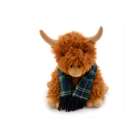 Mad Ally Hamish Highland Cow tan 25cm Green Scarf