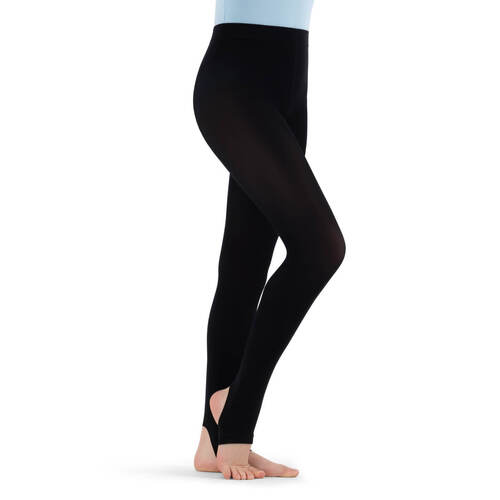 Capezio Ultra Soft Self Knit Waistband Stirrup Tights Child One Size; Black
