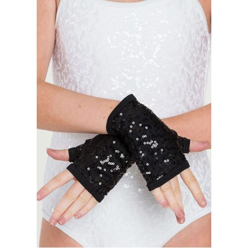 Studio 7 Sequin Fingerless Gloves Adult; Black