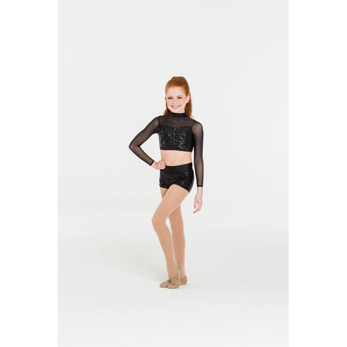 Studio 7 Down Town Long Sleeve Crop Top Child Medium; Black