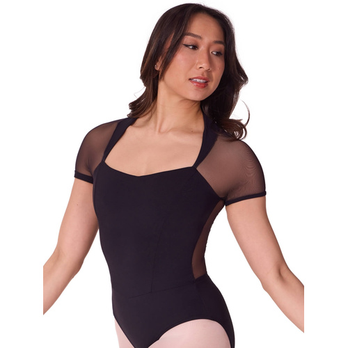 Capezio Soft Elegance Corset Short Sleeve Leotard; Adult X- Small; Black
