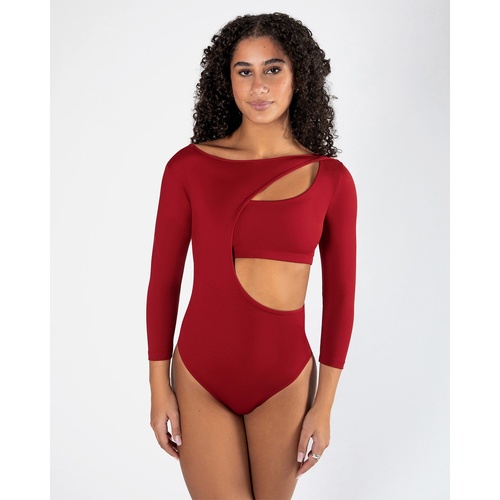 Energetiks Xenia 3/4 Sleeve Leotard; Adult Small; Crimson Red 