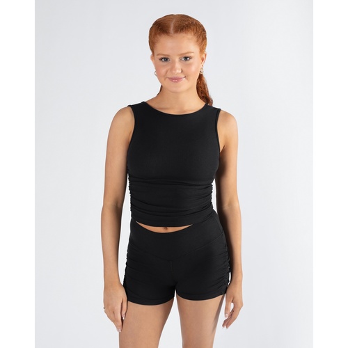 Madison Gather Crop Singlet; Black; Child Large