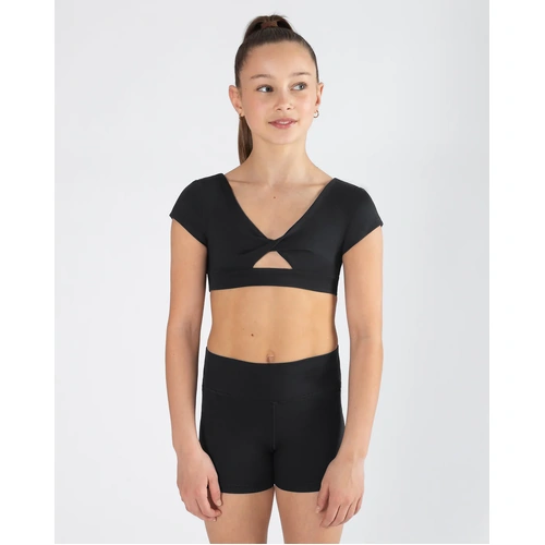 Energetiks Avery Cap Sleeve Crop Top; Black; Child X- Small