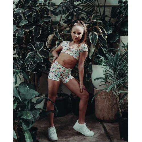 Energetiks Avery Cap Sleeve Crop Top; Bloom; Child X- Small