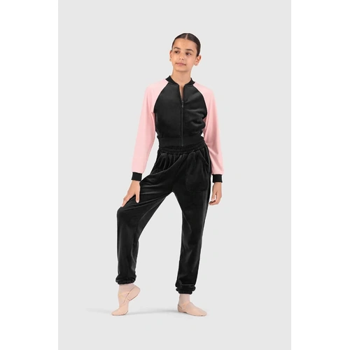Bloch Julia Girls Velvet Bomber Jacket; Black/Candy Pink; Girls 6