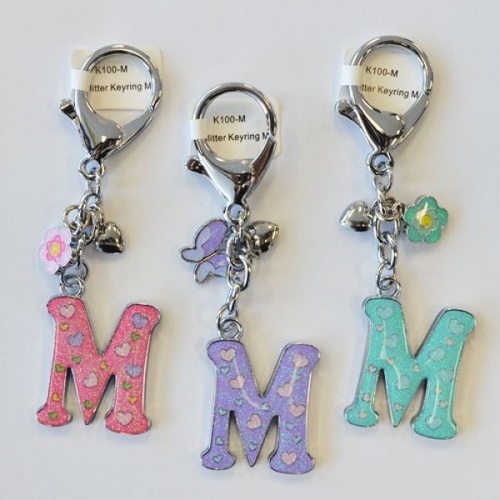 Glitter Keyring Letter M; Purple