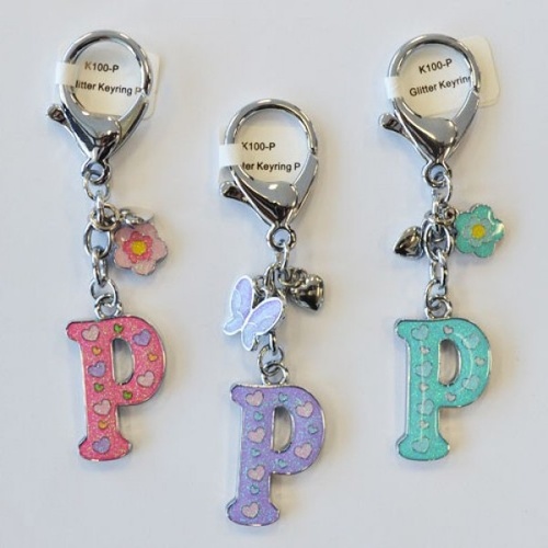 Glitter Keyring Letter P; Pink