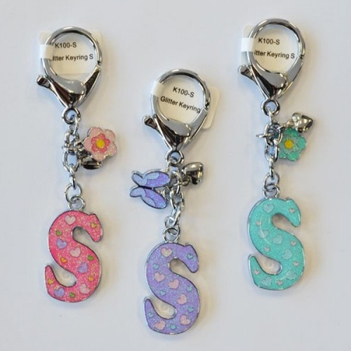 Glitter Keyring Letter S; Purple