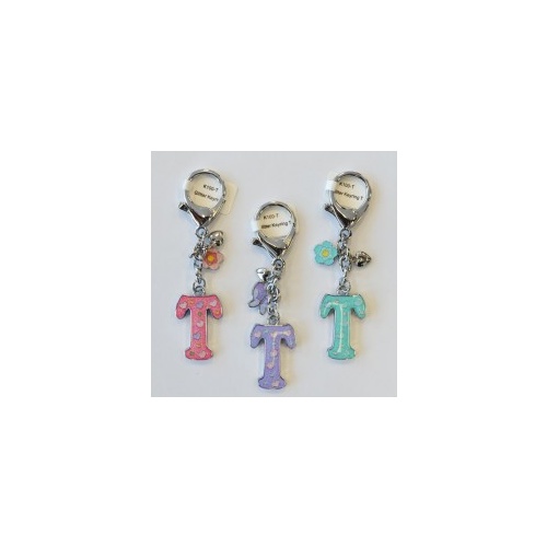 Glitter Keyring Letter T; Pink