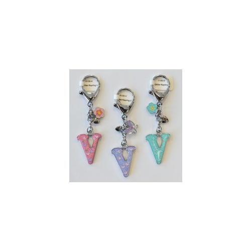 Glitter Keyring Letter V; Pink