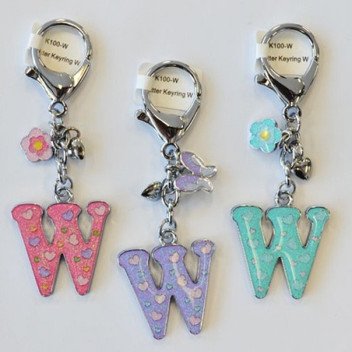 Glitter Keyring Letter W; Pink