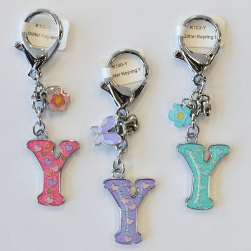 Glitter Keyring Letter Y; Pink