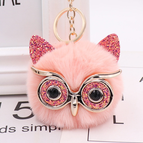 Fluffy Owl Keyring: Ballet Pink