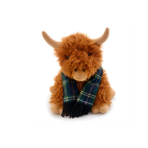 Mad Ally Hamish Highland Cow tan 25cm Green Scarf