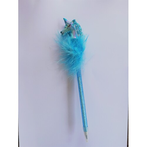 Mad Ally Unicorn Head Fluffy Pen; Blue