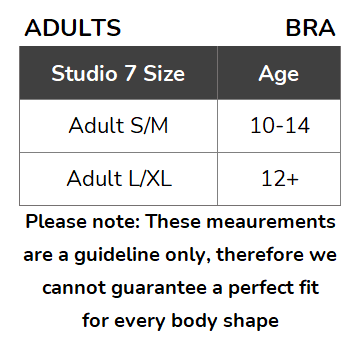 Studio 7 Studio 7 Clothing Studio 7 Dance Bra Size Guide Adult