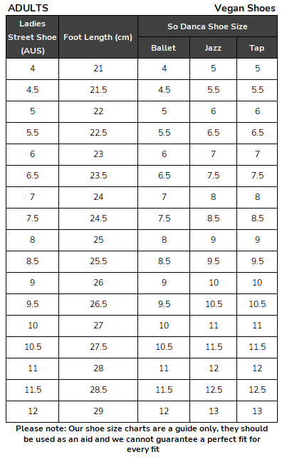 So Danca Size Guide So Danca Size Guide Adult