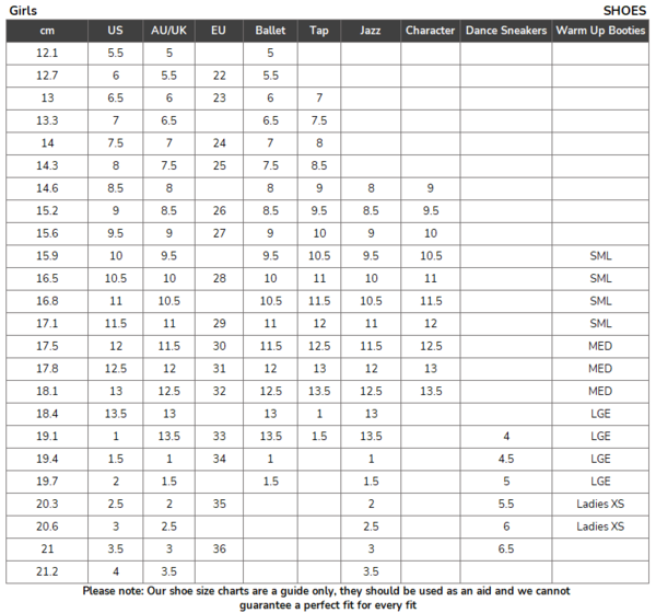 Bloch Bloch Shoes Bloch Child Shoes Size Guide